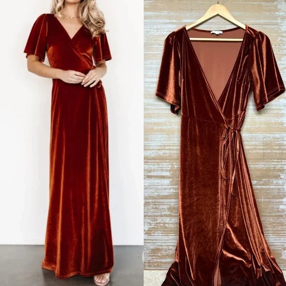 Baltic Born | Dresses | Baltic Born Meghan Velvet Wrap Dress Rust Wedding  Western Preppy Boho Womens S | Poshmark